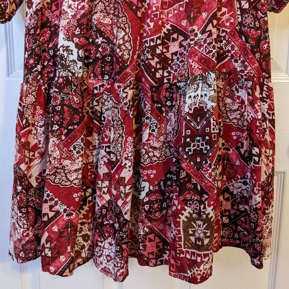 Calvin Klein Maroon Pink White Mixed Print Long Sleeve Dress - size 4 - Picture 9 of 14